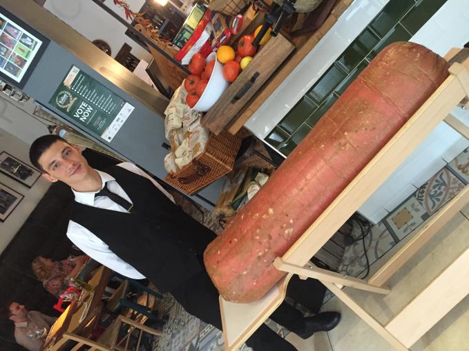 The massive mortadella at an unfortunate angle